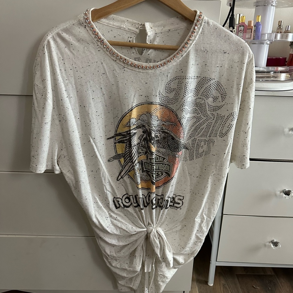 Harley-Davidson Women's White Graphic Tee with Tie Front